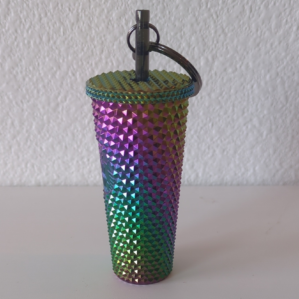 Starbucks 2023 Studded Oil Slick Rainbow Iridescent Tumbler Keychain Ornament - Picture 4 of 8
